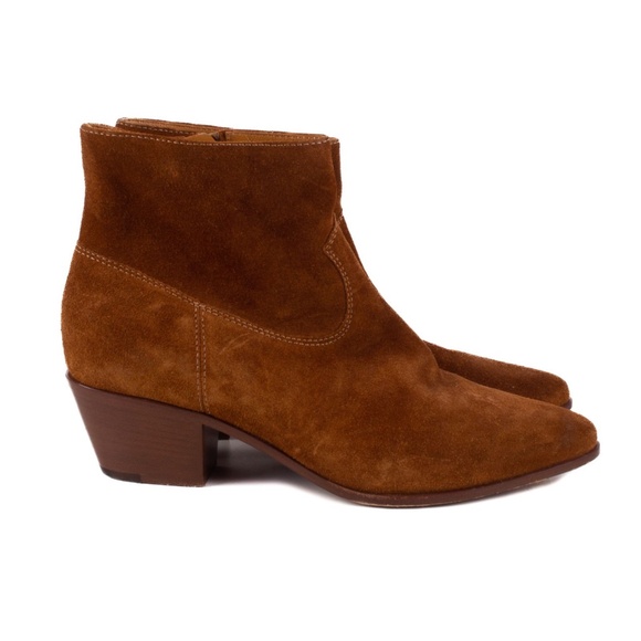SAINT LAURENT PARIS SLP SUEDE BROWN BOOTS - Picture 1 of 8
